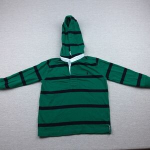 Polo Ralph Lauren, Hoodie L/S Collared Rugby Shirt ,Green W/ Black Stripes, Sz 4